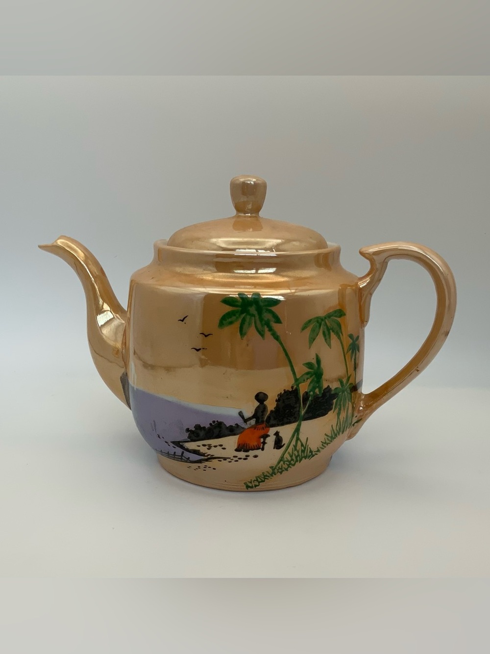 Vintage Japan Lusterware Hand Painted Teapot  Midcentury Porcelain